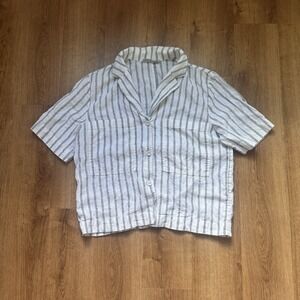 Everlane Women's 100% Linen Striped Button Down Short Sleeve Shirt Size S